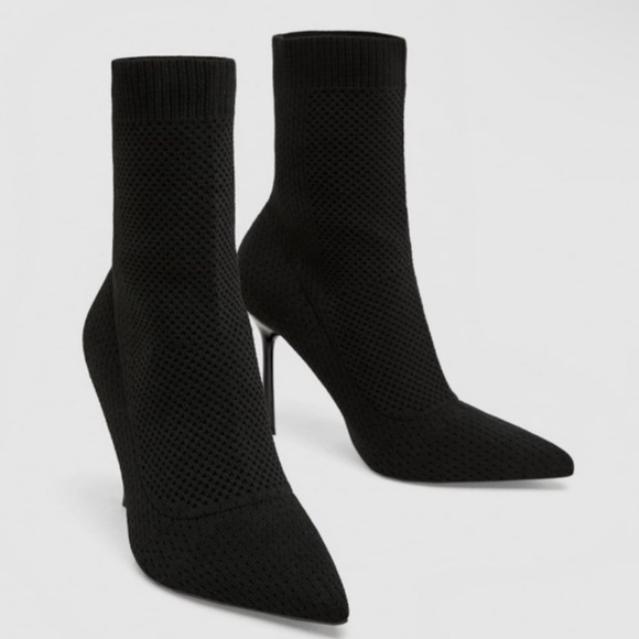 Zara Black Fabric Heeled Women's Ankle Boots Size 8 - Picture 1 of 12